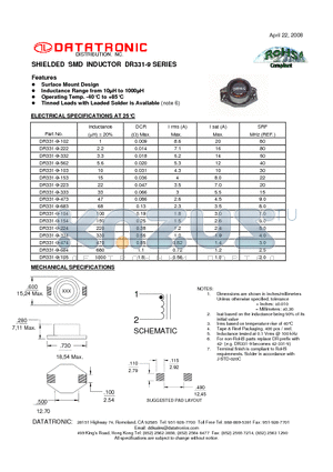 DR331-9-104 datasheet - SHIELDED SMD INDUCTOR