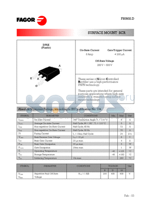 FS0802 datasheet - SURFACE MOUNT SCR