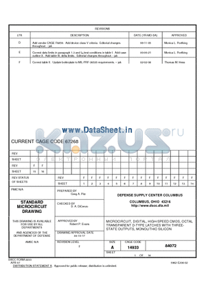 8407201RA datasheet - MICROCIRCUIT, DIGITAL, HIGH-SPEED CMOS, OCTAL TRANSPARENT D-TYPE LATCHES WITH THREE STATE OUTPUTS MONOLITIC SILICON