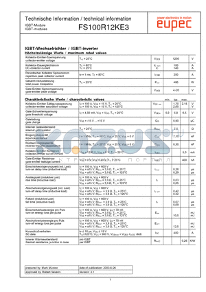 FS100R12KE3 datasheet - IGBT-modules