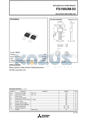 FS100UM-03 datasheet - Nch POWER MOSFET HIGH-SPEED SWITCHING USE