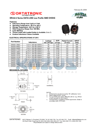 DR332-1-105C datasheet - DATA LINE Low Profile SMD CHOKE