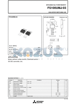 FS100UMJ-03 datasheet - Nch POWER MOSFET HIGH-SPEED SWITCHING USE