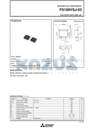 FS100VSJ-03 datasheet - Nch POWER MOSFET HIGH-SPEED SWITCHING USE