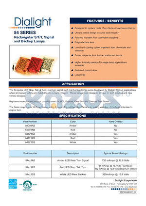 84121RB datasheet - Rectangular S/T/T, Signal and Backup Lamps