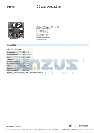 8412NGME datasheet - DC axial compact fan