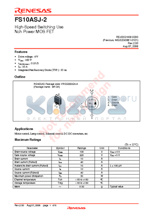 FS10ASJ-2-T13 datasheet - High-Speed Switching Use Nch Power MOS FET