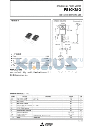 FS10KM-3 datasheet - Nch POWER MOSFET HIGH-SPEED SWITCHING USE