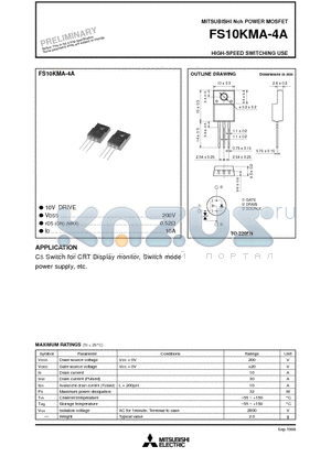 FS10KMA-4A datasheet - Nch POWER MOSFET HIGH-SPEED SWITCHING USE