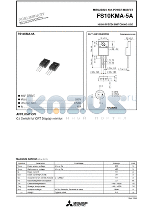 FS10KMA-5A datasheet - Nch POWER MOSFET HIGH-SPEED SWITCHING USE
