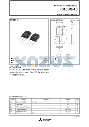 FS10SM-10 datasheet - Nch POWER MOSFET HIGH-SPEED SWITCHING USE