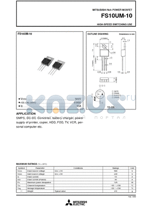 FS10UM-10 datasheet - Nch POWER MOSFET HIGH-SPEED SWITCHING USE