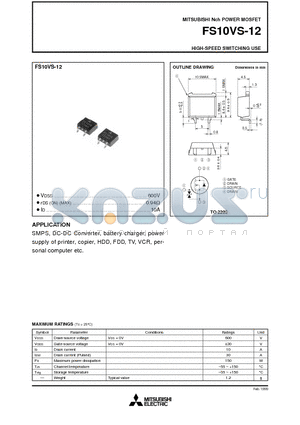 FS10VS-12 datasheet - Nch POWER MOSFET HIGH-SPEED SWITCHING USE