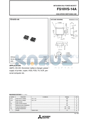 FS10VS-14A datasheet - Nch POWER MOSFET HIGH-SPEED SWITCHING USE