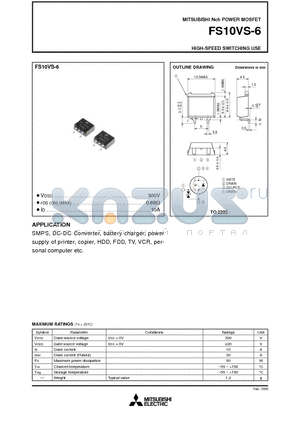 FS10VS-6 datasheet - Nch POWER MOSFET HIGH-SPEED SWITCHING USE