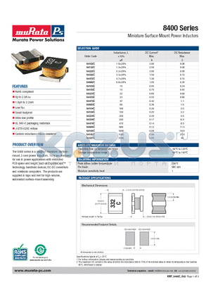 84132C datasheet - Miniature Surface Mount Power Inductors