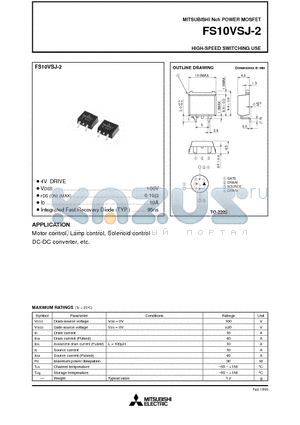 FS10VSJ-2 datasheet - Nch POWER MOSFET HIGH-SPEED SWITCHING USE