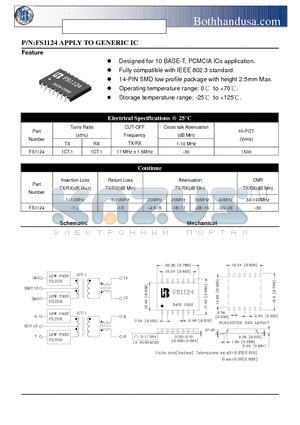 FS1124_1 datasheet - 10 BASE-T ETHERNET SMD PCMCIA FILTER