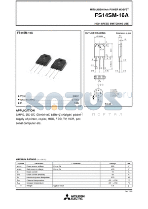 FS14SM-16A datasheet - Nch POWER MOSFET HIGH-SPEED SWITCHING USE
