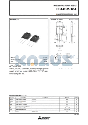 FS14SM-18A datasheet - Nch POWER MOSFET HIGH-SPEED SWITCHING USE