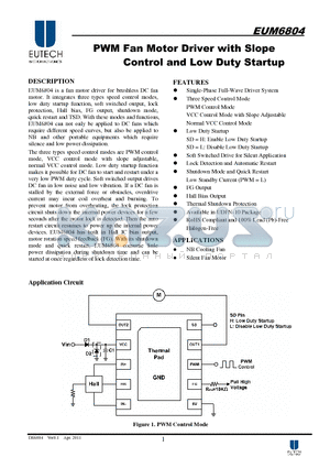 EUM6804 datasheet - PWM Fan Motor Driver with Slope Control and Low Duty Startup