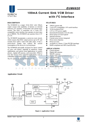 EUM6820 datasheet - 100mA Current Sink VCM Driver with I2C Interface