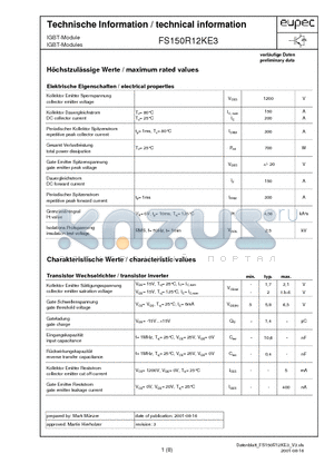 FS150R12KE3 datasheet - IGBT-Module