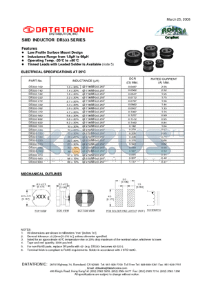 DR333-123 datasheet - SMD INDUCTOR