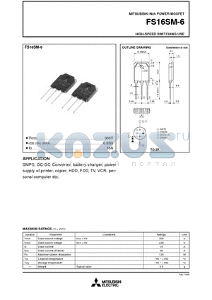 FS16SM-6 datasheet - Nch POWER MOSFET HIGH-SPEED SWITCHING USE