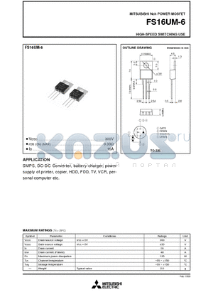 FS16UM-6 datasheet - Nch POWER MOSFET HIGH-SPEED SWITCHING USE