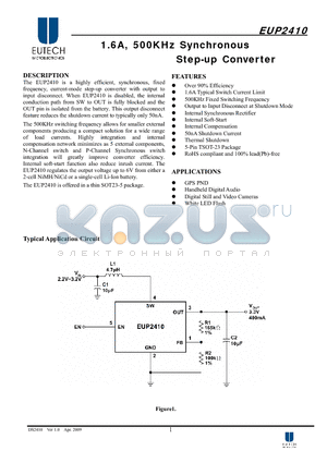 EUP2410 datasheet - 1.6A, 500KHz Synchronous Step-up Converter