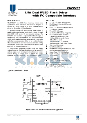 EUP2471 datasheet - 1.5A Dual WLED Flash Driver with I2C Compatible Interface