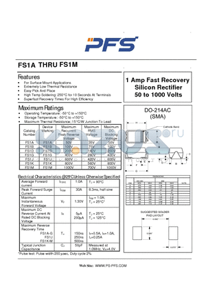 FS1A datasheet - 1 Amp Fast Recovery Silicon Rectifier 50 to 1000 Volts