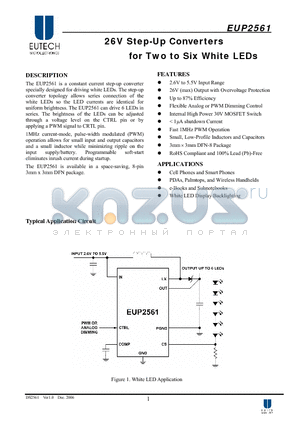 EUP2561 datasheet - 26V Step-Up Converters for Two to Six White LEDs