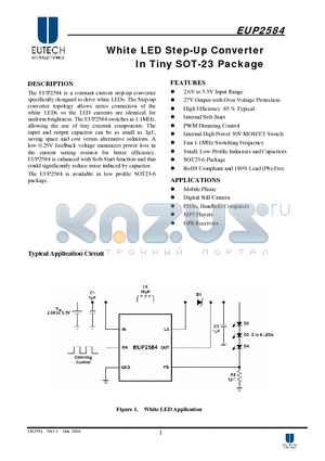 EUP2584 datasheet - White LED Step-Up Converter In Tiny SOT-23 Package