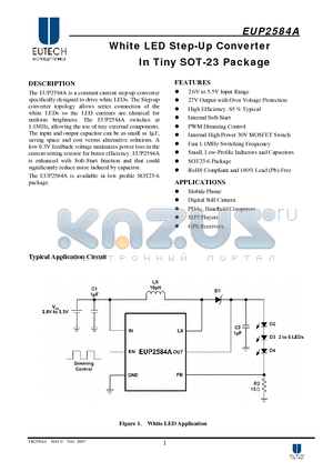 EUP2584A datasheet - White LED Step-Up Converter In Tiny SOT-23 Package