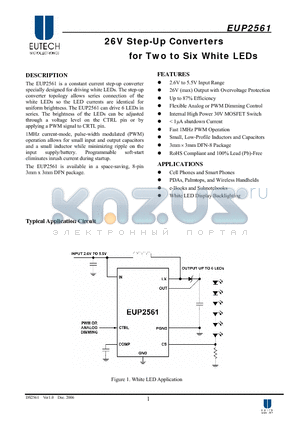 EUP2561JIR1 datasheet - 26V Step-Up Converters for Two to Six White LEDs