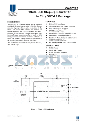EUP2571 datasheet - White LED Step-Up Converter In Tiny SOT-23 Package