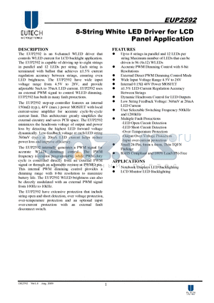 EUP2592 datasheet - 8-String White LED Driver for LCD 8-String White LED Driver for LCD