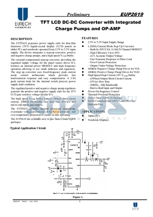 EUP2619 datasheet - TFT LCD DC-DC Converter with Integrated Charge Pumps and OP-AMP
