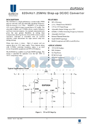 EUP2624 datasheet - 620kHz/1.25MHz Step-up DC/DC Converter