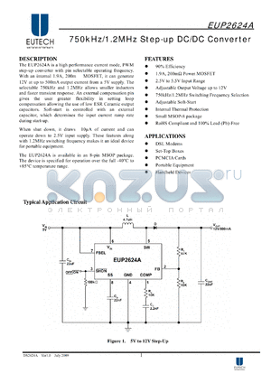 EUP2624A datasheet - 750kHz/1.2MHz Step-up DC/DC Converter