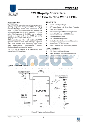 EUP2595JIR1 datasheet - 32V Step-Up Converters for Two to Nine White LEDs