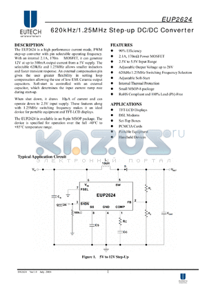 EUP2624MIR1 datasheet - 620kHz/1.25MHz Step-up DC/DC Converter