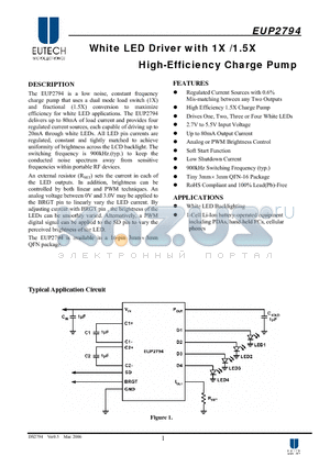 EUP2794JIR1 datasheet - White LED Driver with 1X /1.5X High-Efficiency Charge Pump