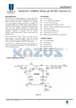 EUP2627 datasheet - 620kHz/1.25MHz Step-up DC/DC Converter