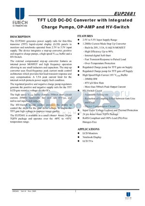 EUP2681 datasheet - TFT LCD DC-DC Converter with Integrated Charge Pumps, OP-AMP and HV-Switch