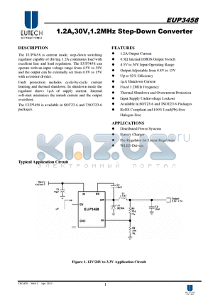 EUP3458 datasheet - 1.2A,30V,1.2MHz Step-Down Converter