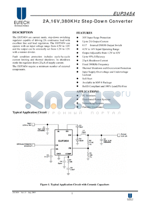 EUP3454 datasheet - 2A,16V,380KHz Step-Down Converter