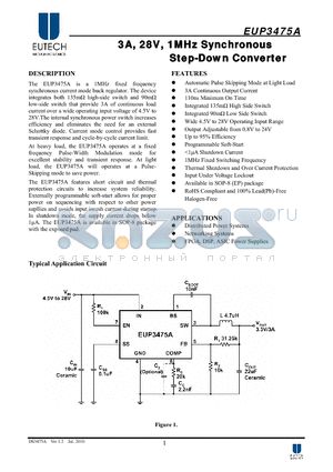 EUP3475A datasheet - 3A, 28V, 1MHz Synchronous Step-Down Converter